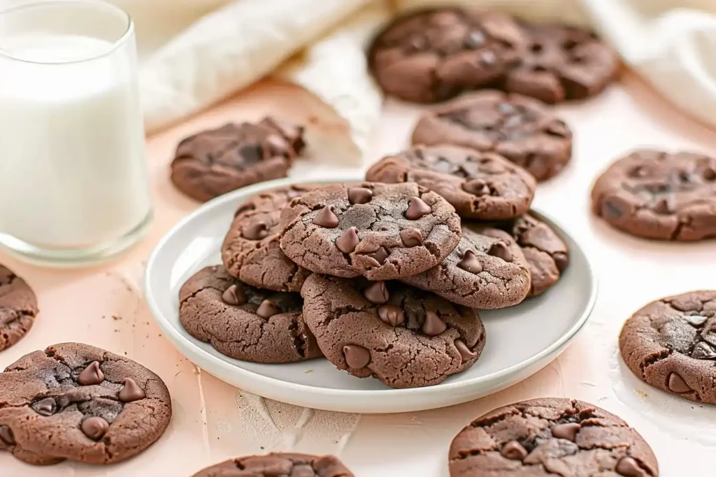 Gluten-Free Chocolate Cake Mix Cookies made from cake mix with crackly tops and chocolate chips