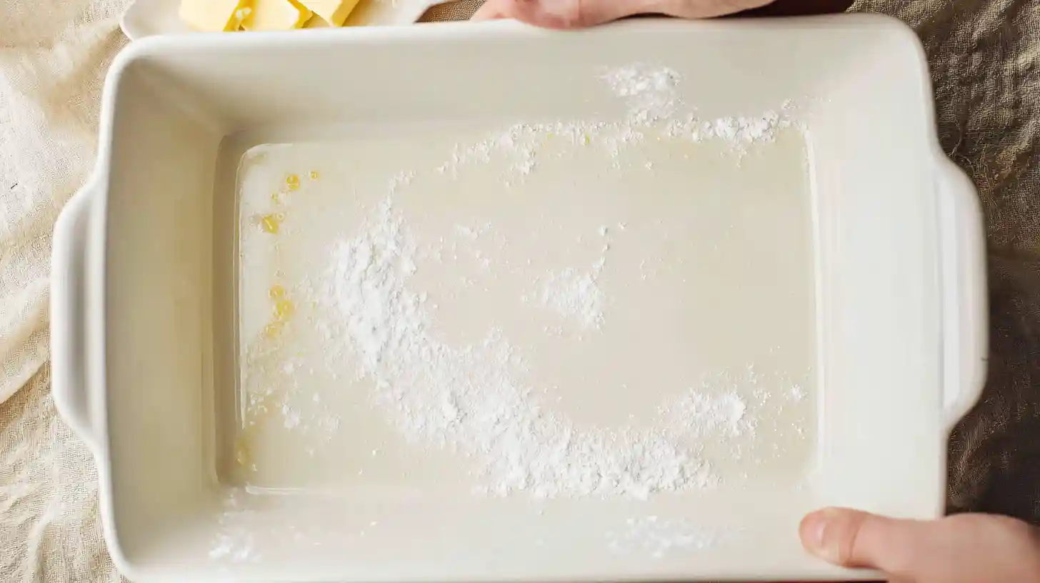 Image-Step1-preheat-prep-pan-chocolate-dump-cake Greasing a 9×13 pan for Chocolate Dump Cake from Mix, the first step in one-pan dessert recipes and easy desserts for families