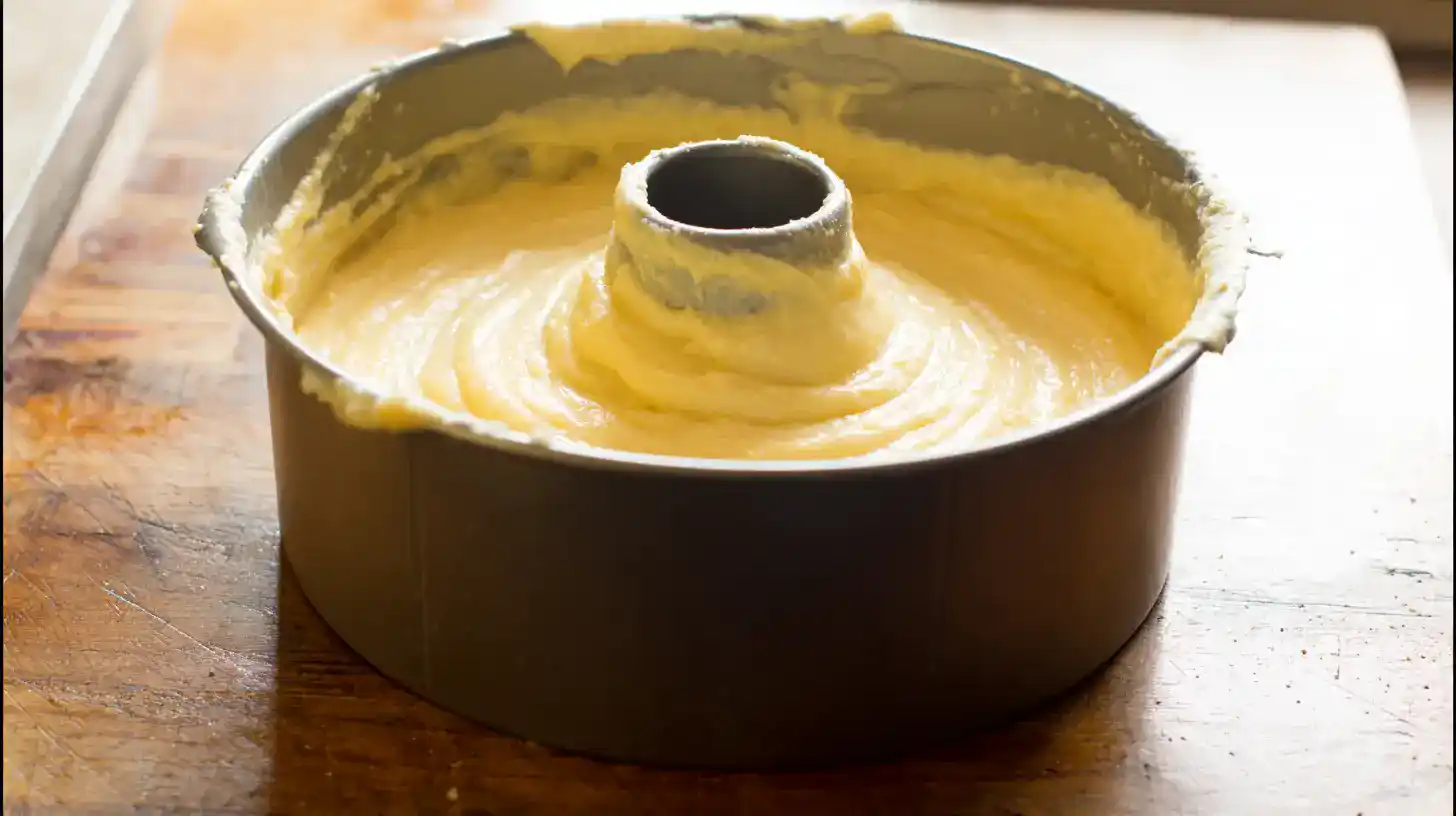 chocolate-chip-bundt-cake-Recipein-pan bundt cake batter in pan before baking