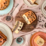 Variety of chocolate chip cake recipes including pound cake, bundt cake, and mug cake with melty chocolate chips
