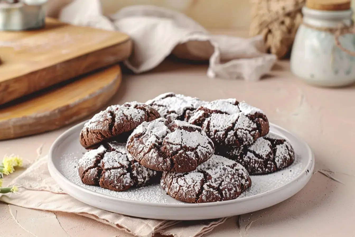 Homemade chocolate crinkle cookies cake mix, showing perfectly crackled tops with powdered sugar coating