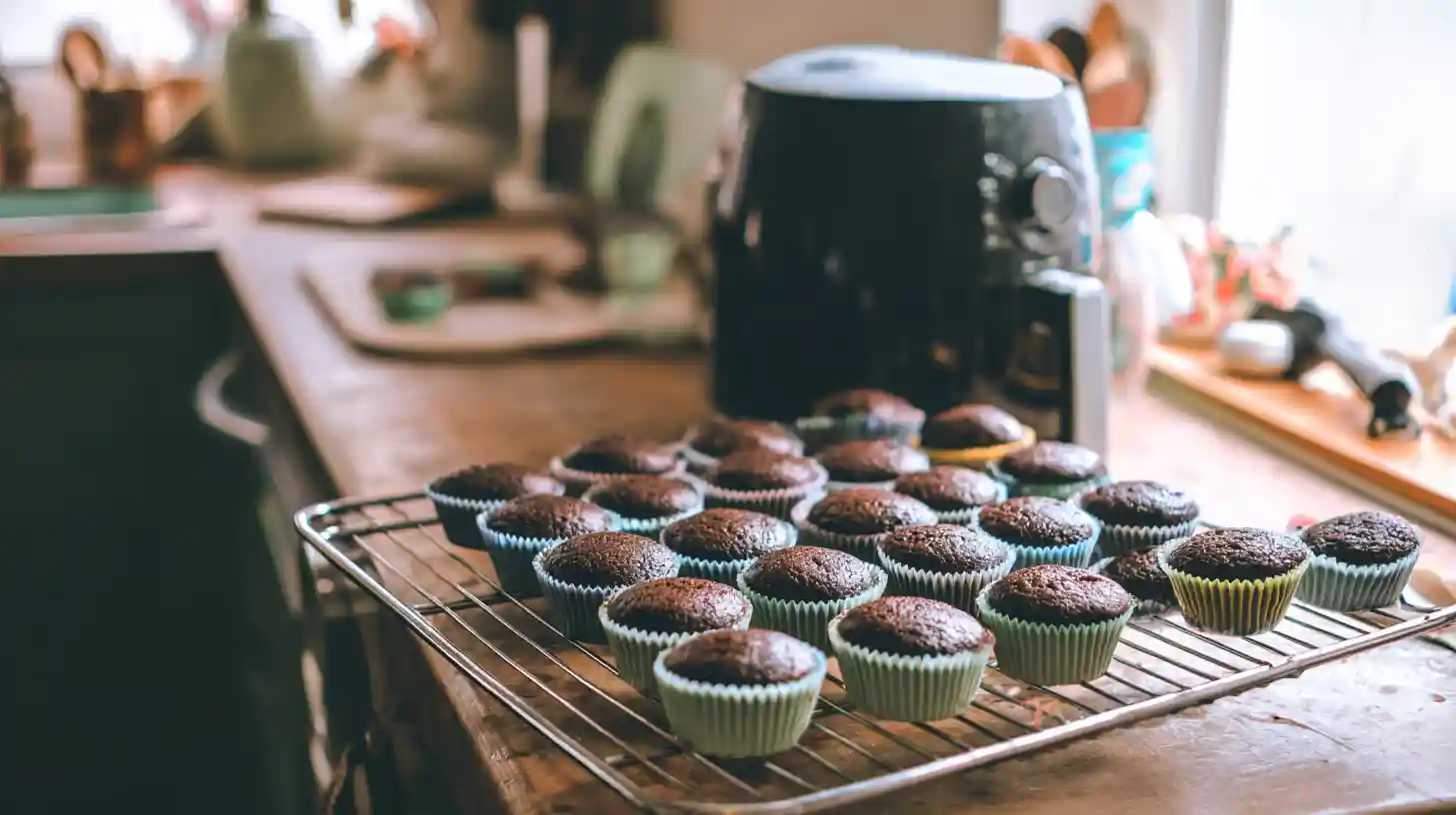 cooling-air-fryer-chocolate-cupcakes-wire-rack Cooling air fryer chocolate cupcakes – homemade chocolate dessert recipe for busy families