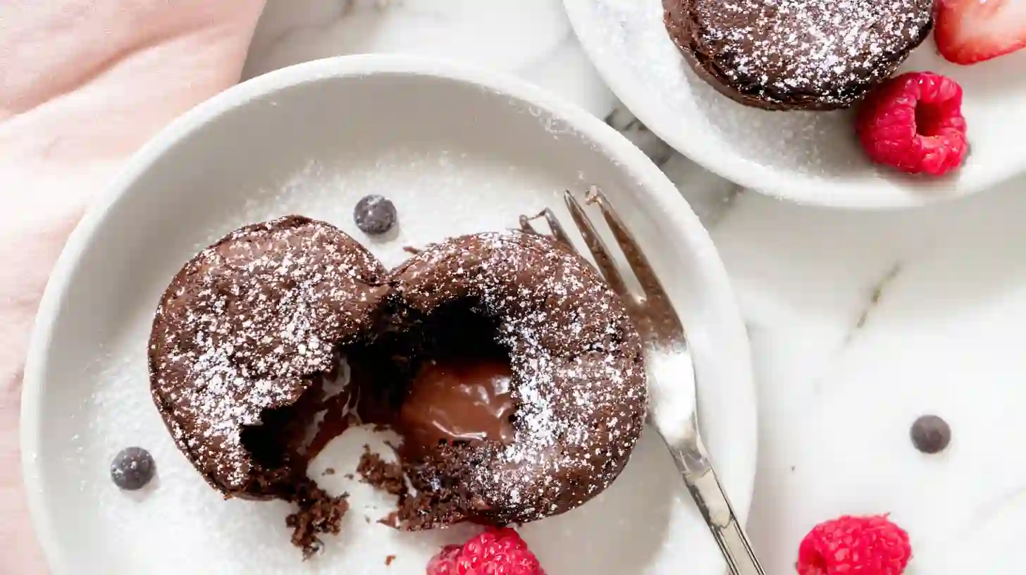 flip-chocolate-lava-cakes-after-air-fry Flipping air fryer lava cakes onto plate best molten chocolate cakes easy air fryer desserts