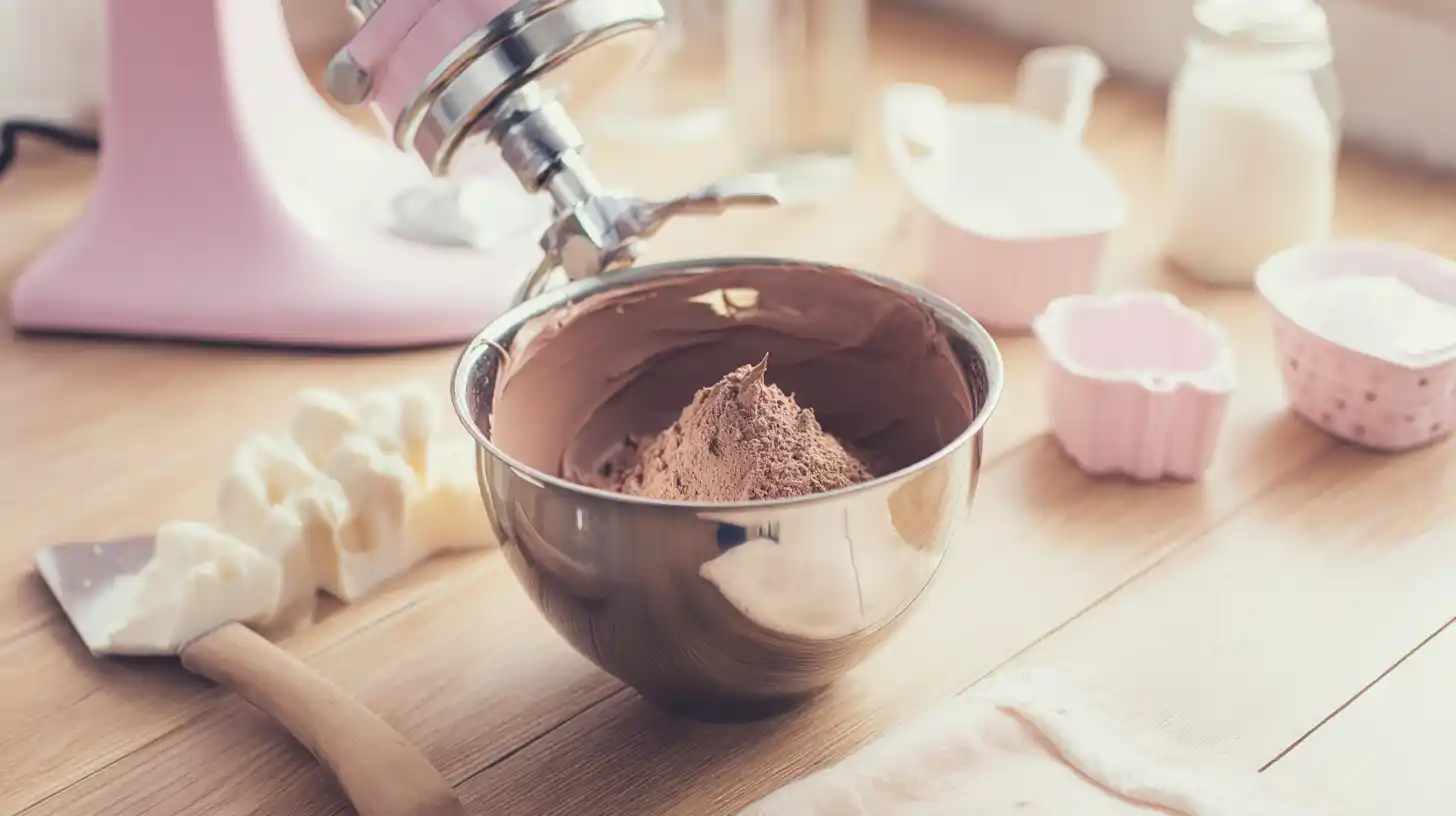 making-chocolate-frosting-air-fryer-cupcakes Mixing chocolate frosting – homemade chocolate cupcake topping for easy dessert ideas