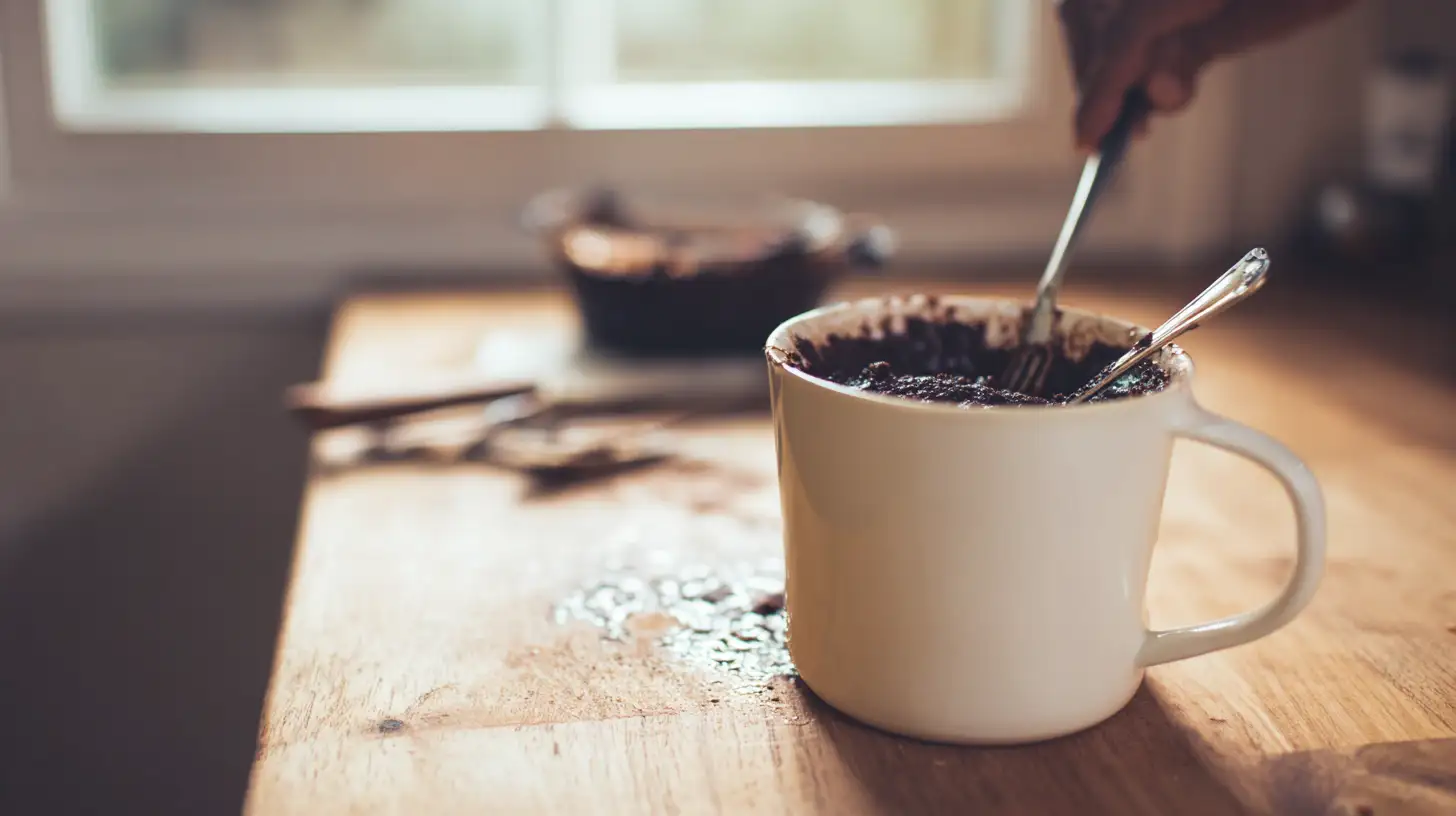 mixing-batter-for-chocolate-mug-cake-from-cake-mix Mixing batter for Chocolate Mug Cake from Cake Mix – quick and easy microwave dessert recipe