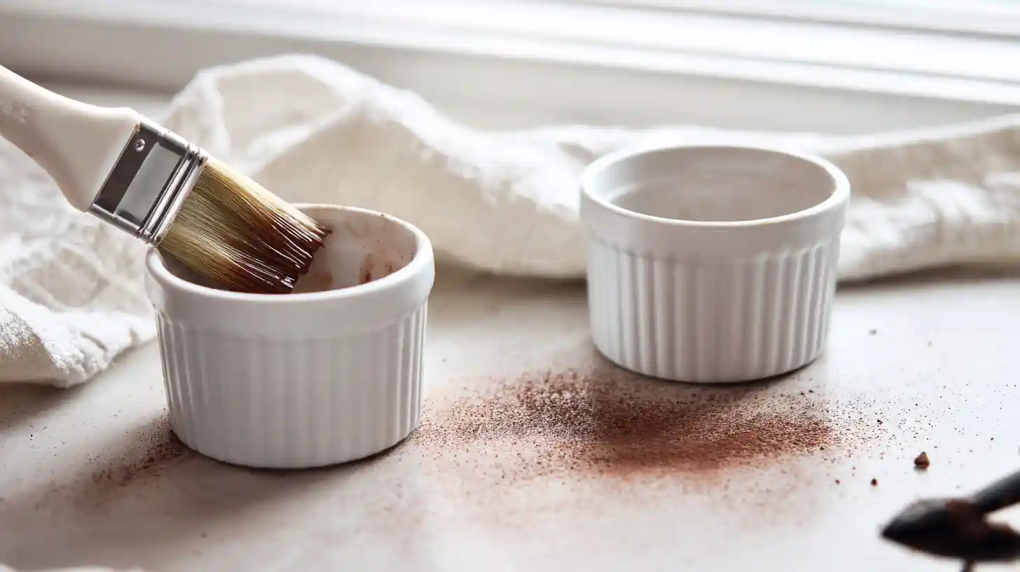 prep-ramekins-air-fryer-chocolate-lava-cakes Prep ramekins with butter and cocoa for air fryer chocolate lava cakes easy air fryer desserts