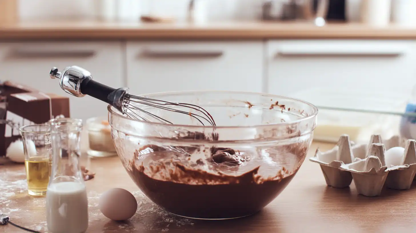 step-2-chocolate-cake-mix-batter-closeup Mixing chocolate cake mix batter with sour cream and eggs – best chocolate baking recipes, quick dessert ideas for busy moms, 30-minute cake mix desserts