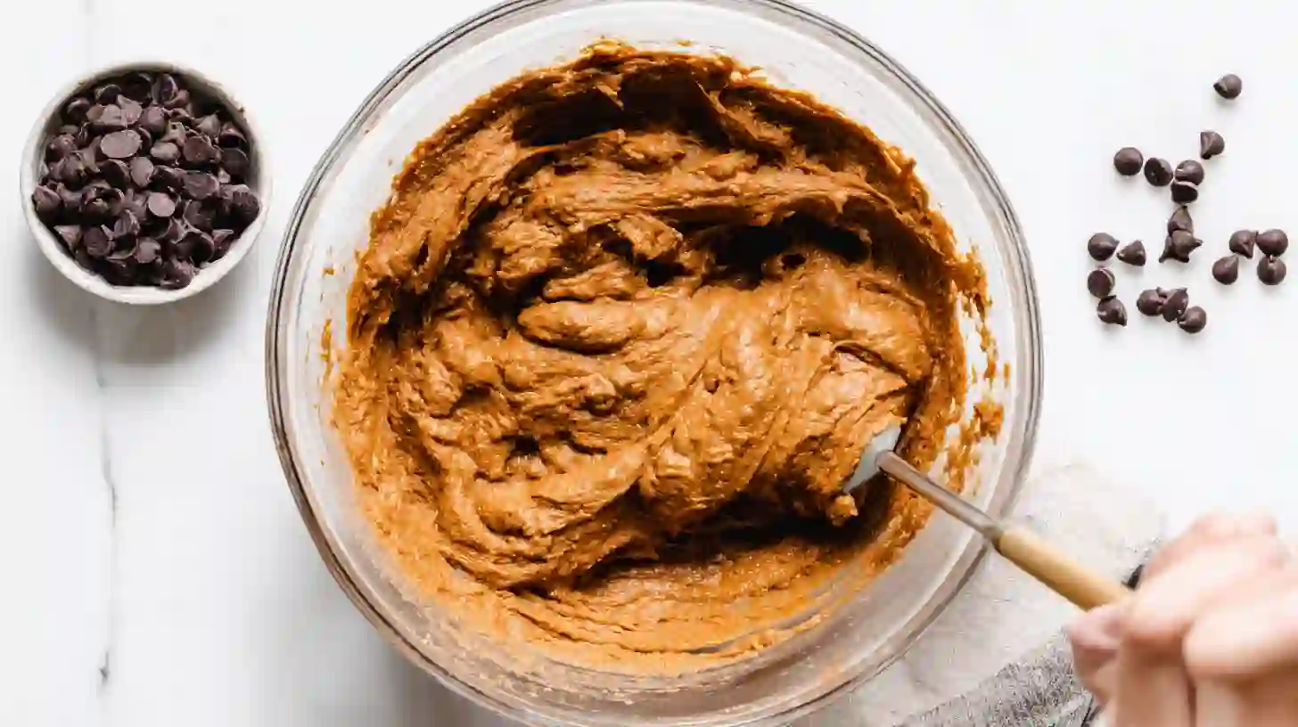 step-2-mix-batter-air-fryer-brownies Quick dessert recipes for busy moms mixing chocolate cake mix and pumpkin puree for two ingredient air fryer brownies