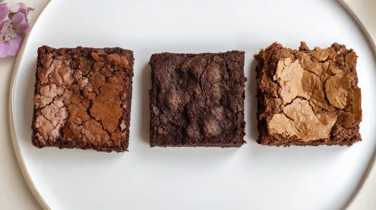 three-ways-two-ingredient-brownies Best air fryer dessert recipes showing three variations of two ingredient brownies – classic fudgy, healthy vegan, and keto-friendly