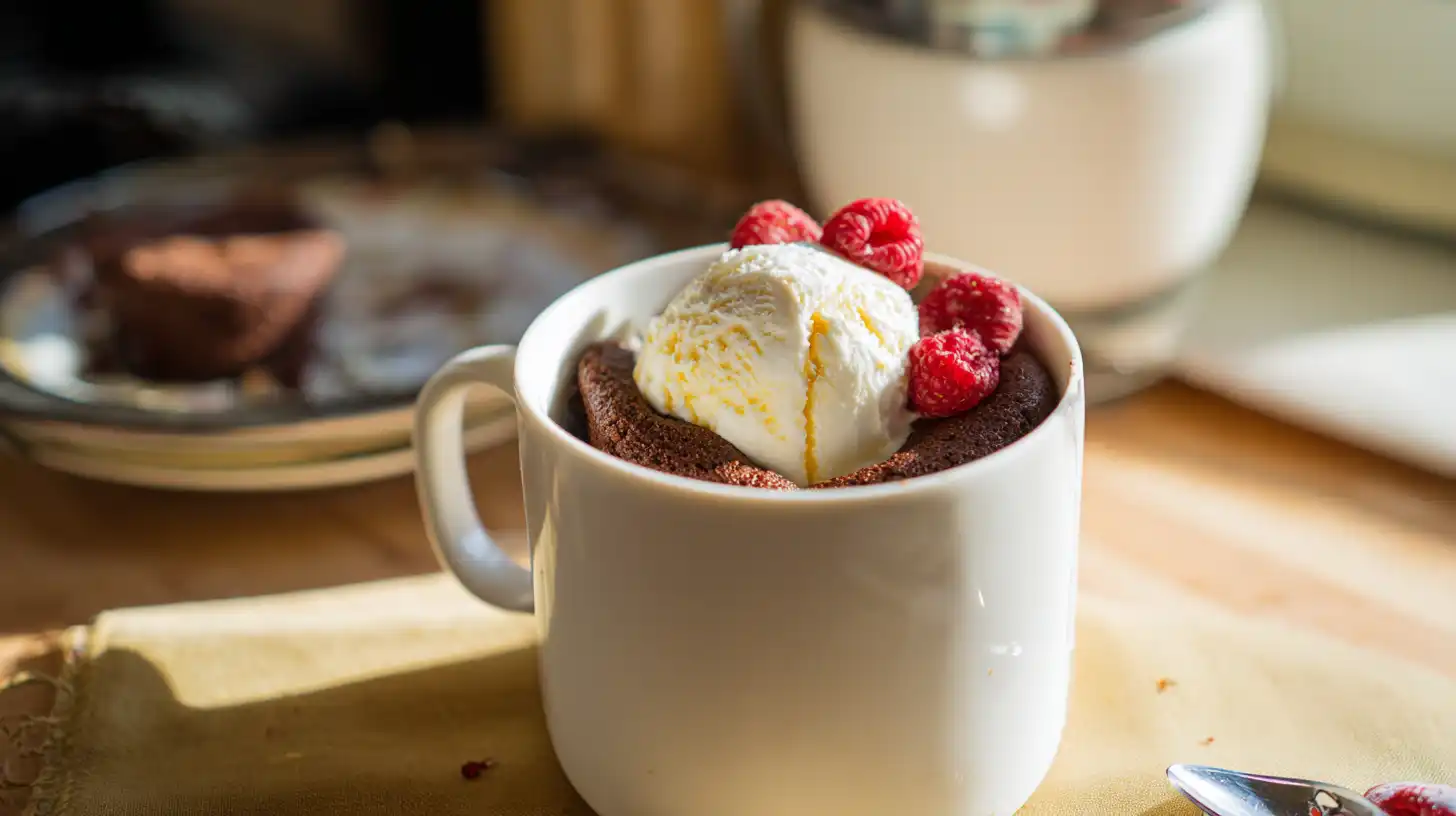 topping-chocolate-mug-cake-from-cake-mix Topping Chocolate Mug Cake from Cake Mix with whipped cream and berries – best microwave dessert recipes
