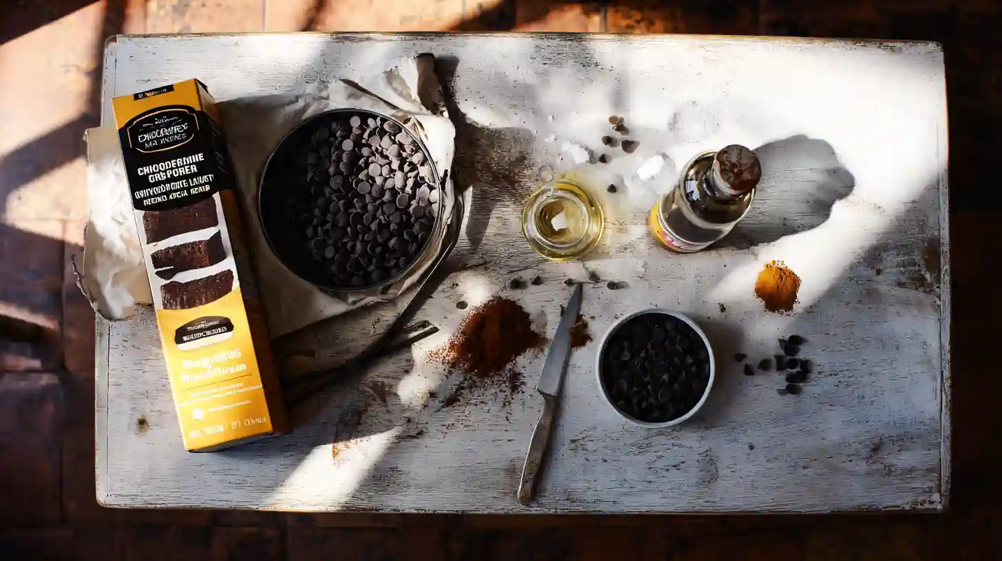 two-ingredient-air-fryer-brownies-ingredient-Image Ingredients for two ingredient air fryer brownies with cake mix and pumpkin puree.quick air fryer chocolate recipes
