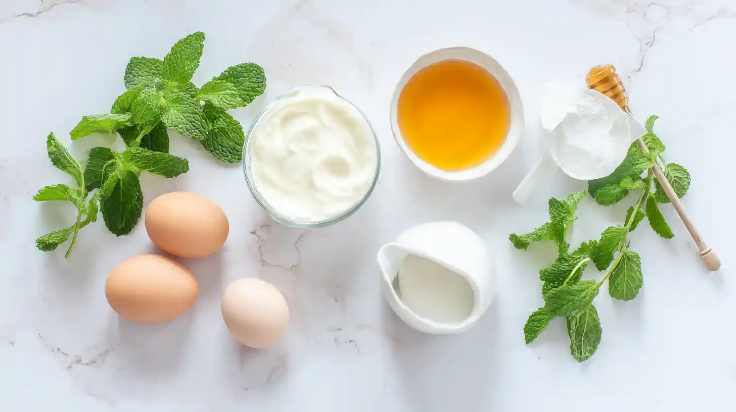 apple-mint-ice-cream-ingredients Apple mint ice cream ingredients on white marble