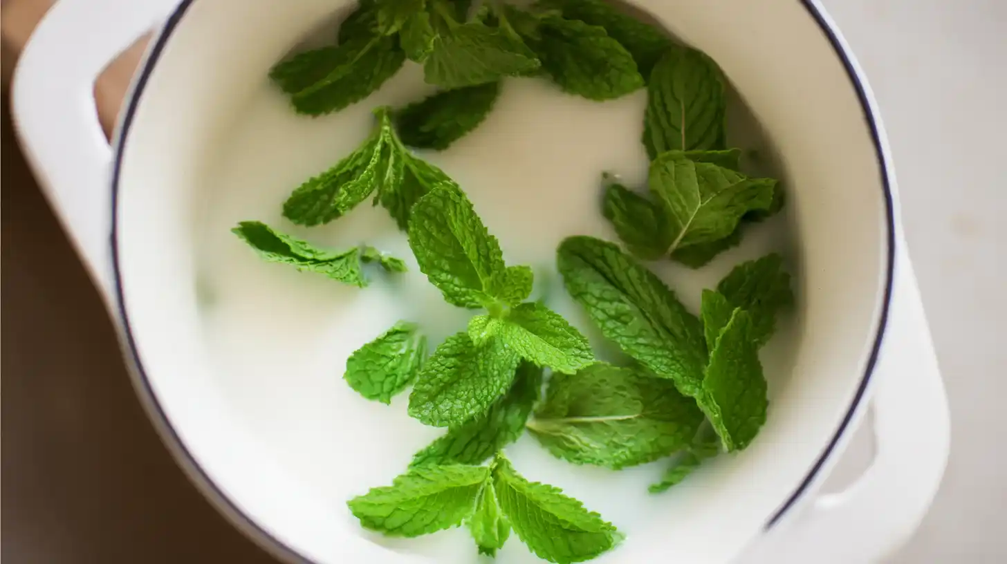 apple-mint-ice-cream-step-steep Apple mint steeping in warm cream