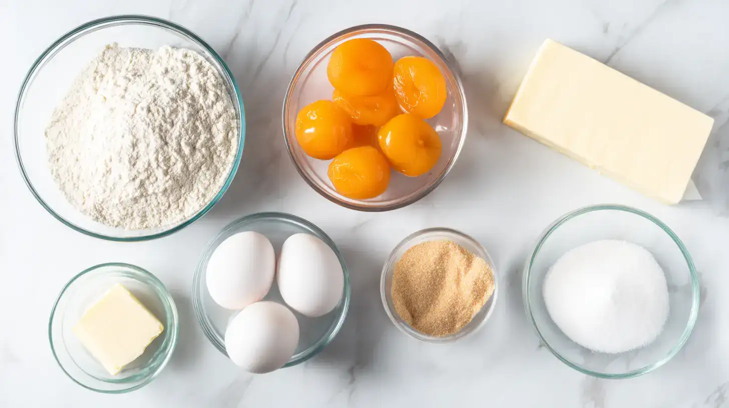 apricot-cake-ingredients-mary-berry Ingredients for Mary Berry’s apricot cake on marble counter
