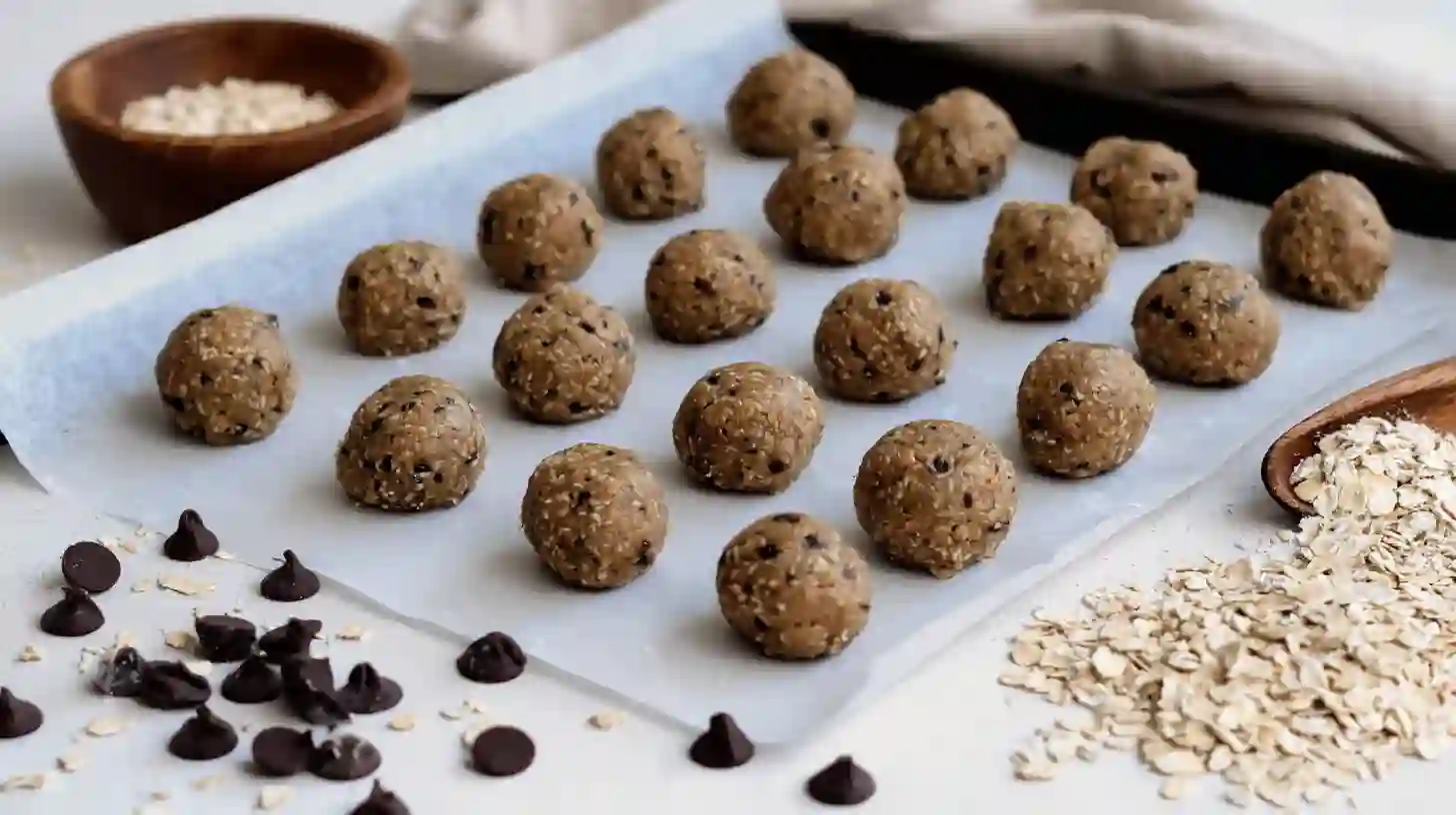 gluten-free-protein-balls-on-tray Gluten free protein balls arranged on parchment