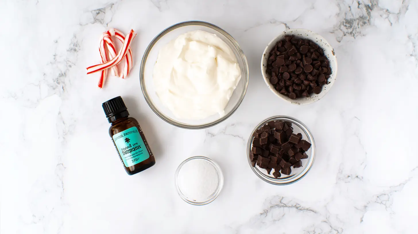 mint-chip-ice-cream-ingredients-clean Peppermint, cream, sugar, and chocolate for mint chip ice cream