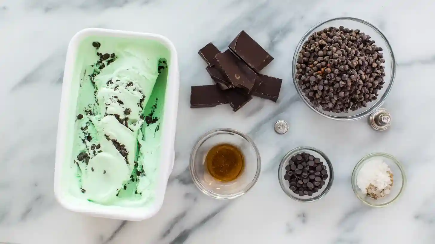 mint-chocolate-chip-ice-cream-bars-ingredients Ingredients for mint chocolate chip ice cream bars