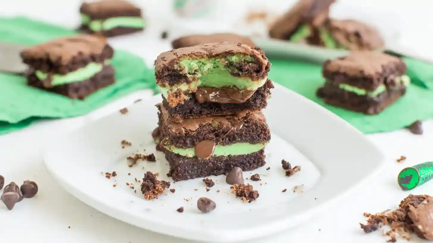 mint-ice-cream-sandwiches-serving Mint chocolate chip ice cream sandwiches served on plate