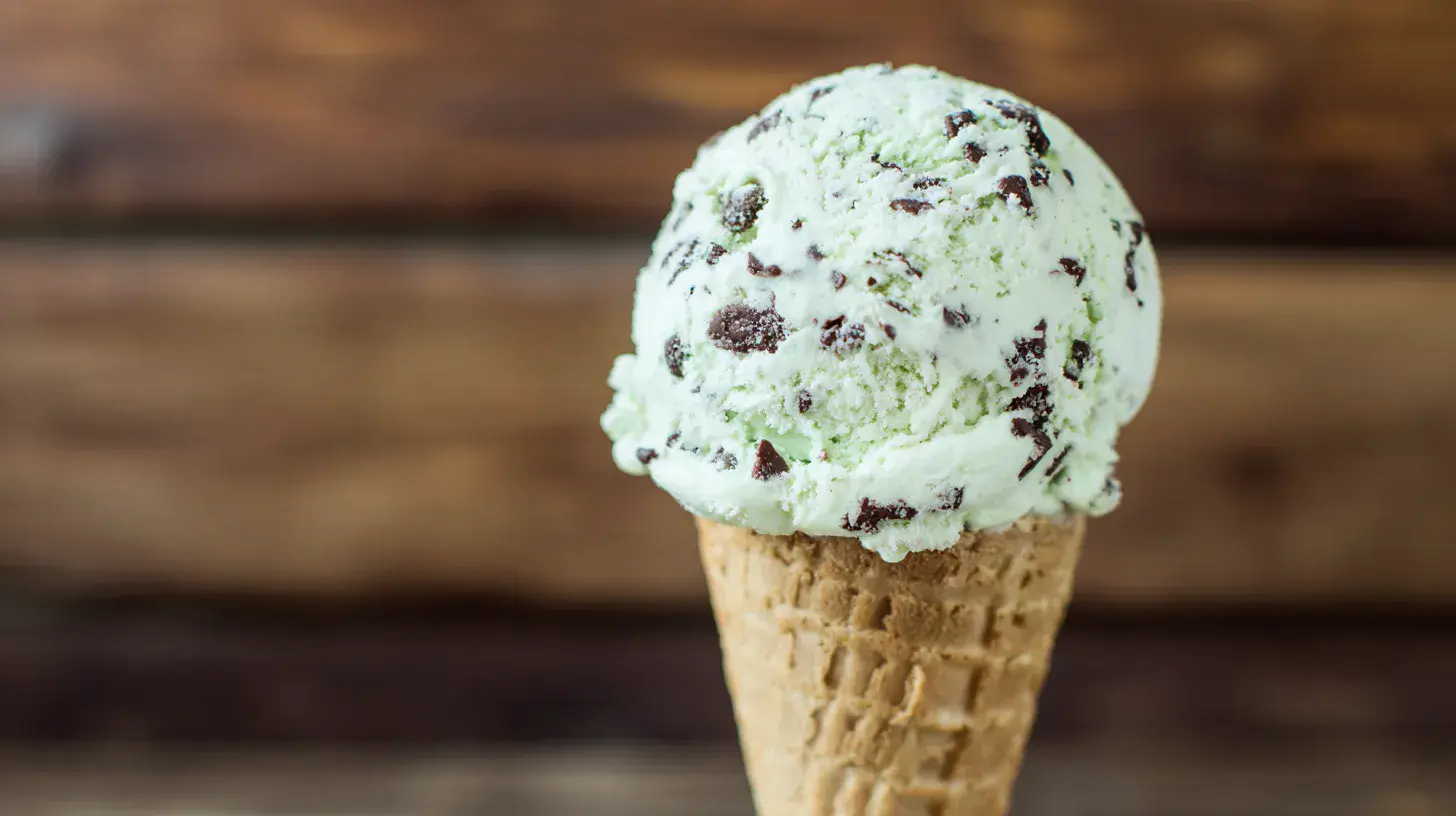 white-mint-chocolate-chip-ice-cream-featured White mint chocolate chip ice cream in a waffle cone