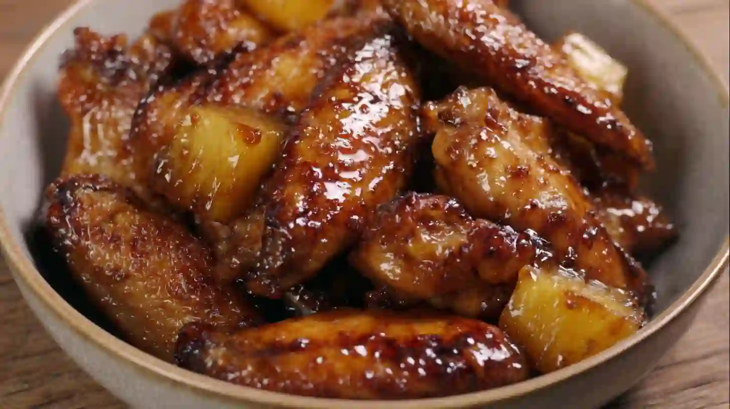 Best-brown-sugar-pineapple-wings-Chicken-served glazed Best Brown Sugar Pineapple Wings Chicken served with pineapple