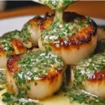 Sizzling Scallops with Zesty Lime Cilantro Sauce served hot