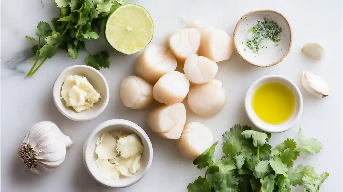 Sizzling-Scallops-with-Zesty-Lime-Cilantro-Sauce-ingredients ingredients for Sizzling Scallops with Zesty Lime Cilantro Sauce