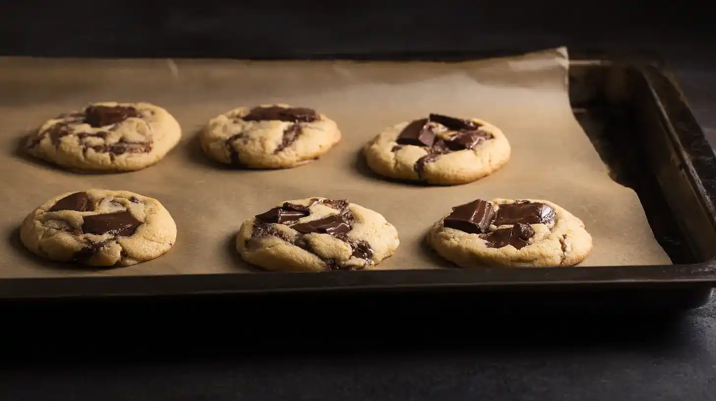 baked-caramel-cookies-on-tray Freshly baked Irresistible White Chocolate Caramel Chunk Cookies on tray
