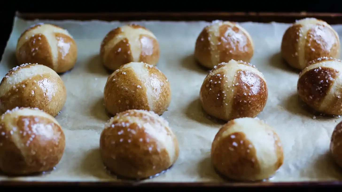 baking-pretzel-bombs-salted-golden Pretzel bombs sprinkled with salt baking in oven