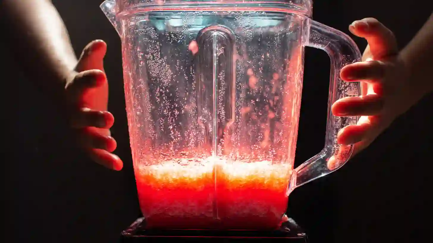 blending-cherry-rum-coke-slushie blending cherry rum and coke frozen drink in blender