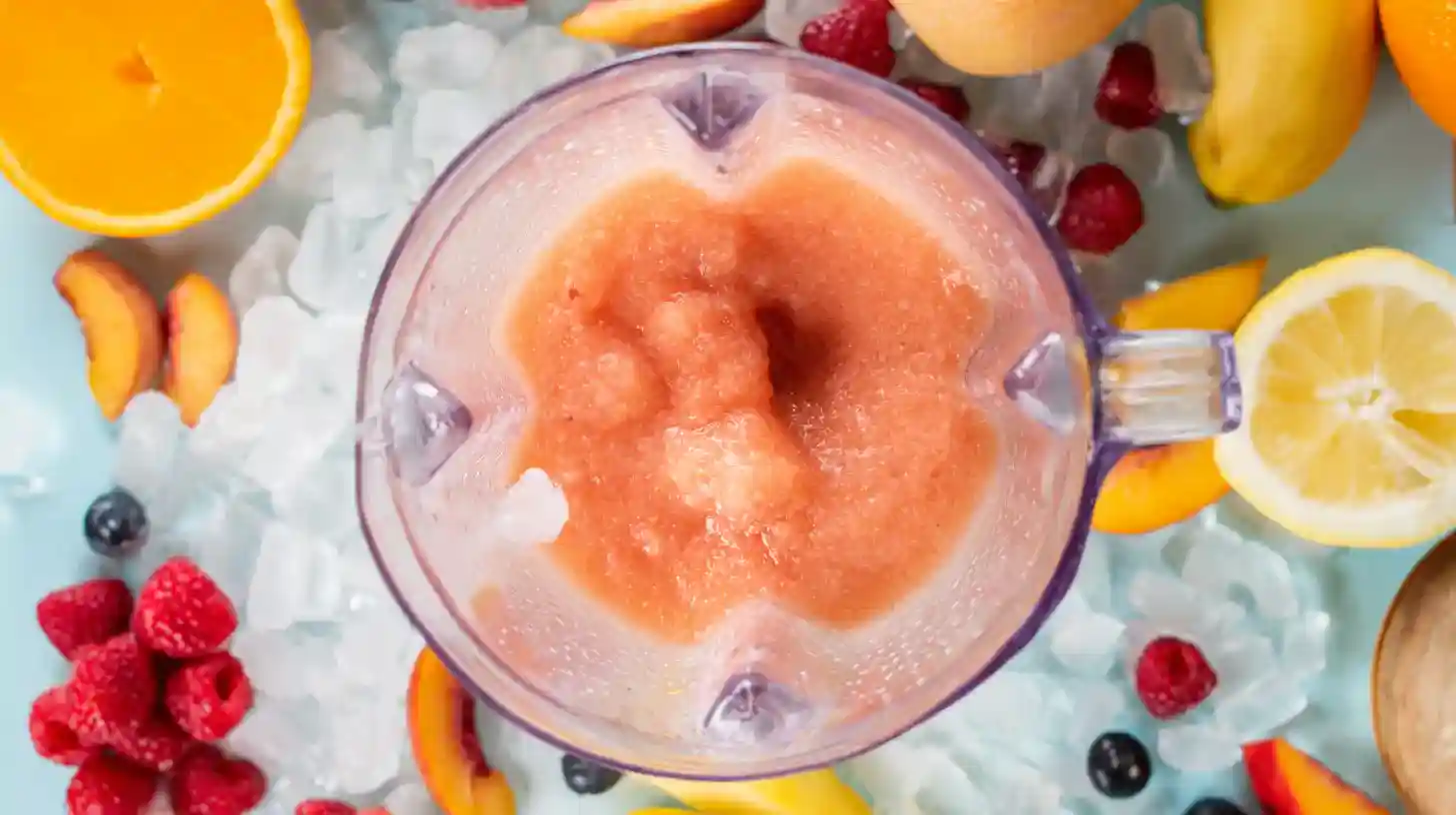 blending-island-whirl-cocktail blending frozen mango and peach with pineapple juice for cocktail