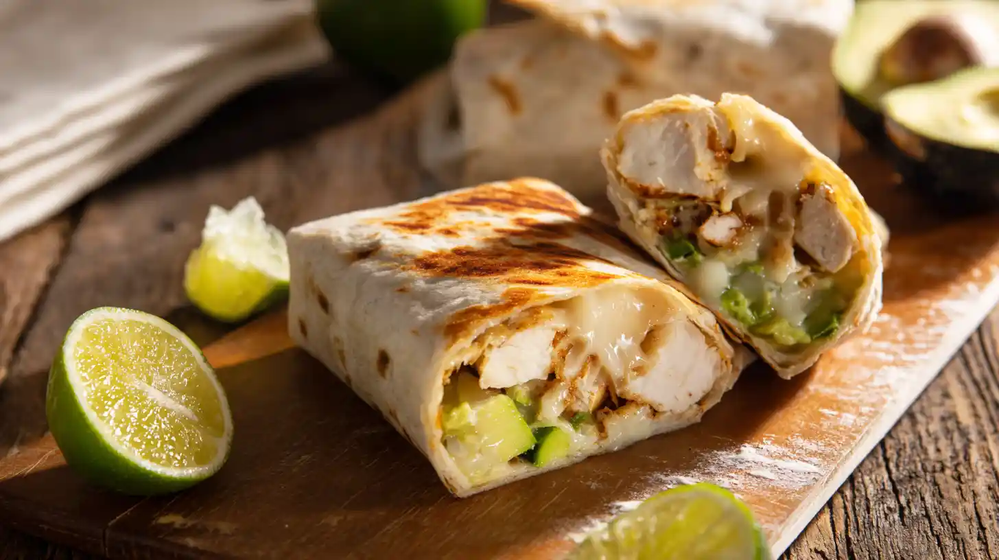Chicken Avocado Ranch Burritos with Lime Wedges – Creamy & Crisp