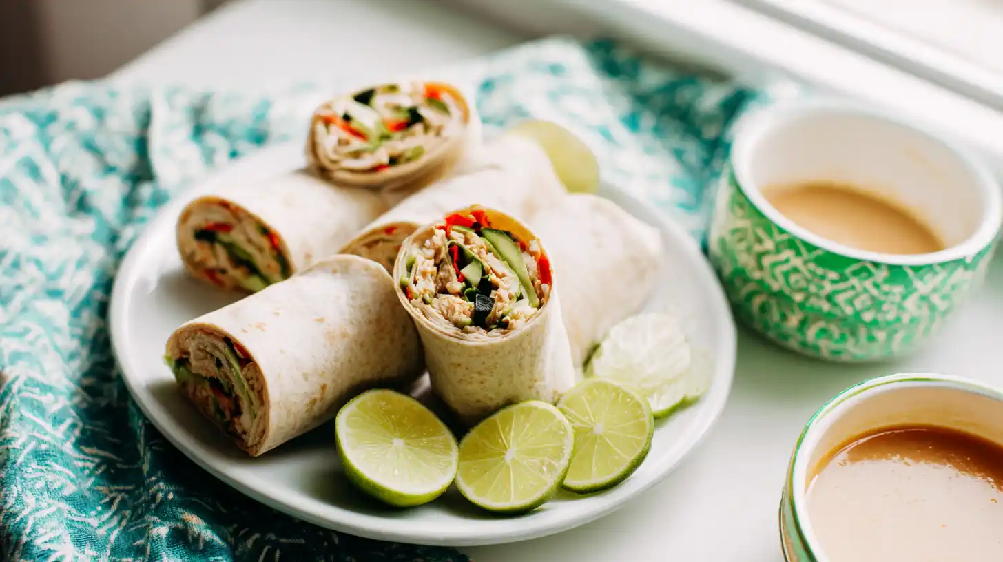 chicken-avocado-ranch-burritos-with-Lime-Wedges-serve Served Chicken Avocado Ranch Burritos with Lime Wedges