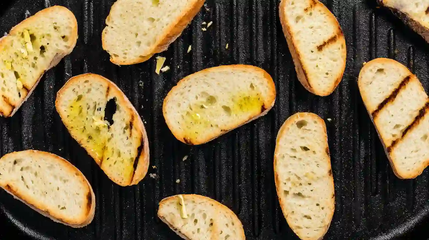 classic-italian-bruschetta-recipe-step2 Toasting bread slices for Classic Italian Bruschetta Recipe