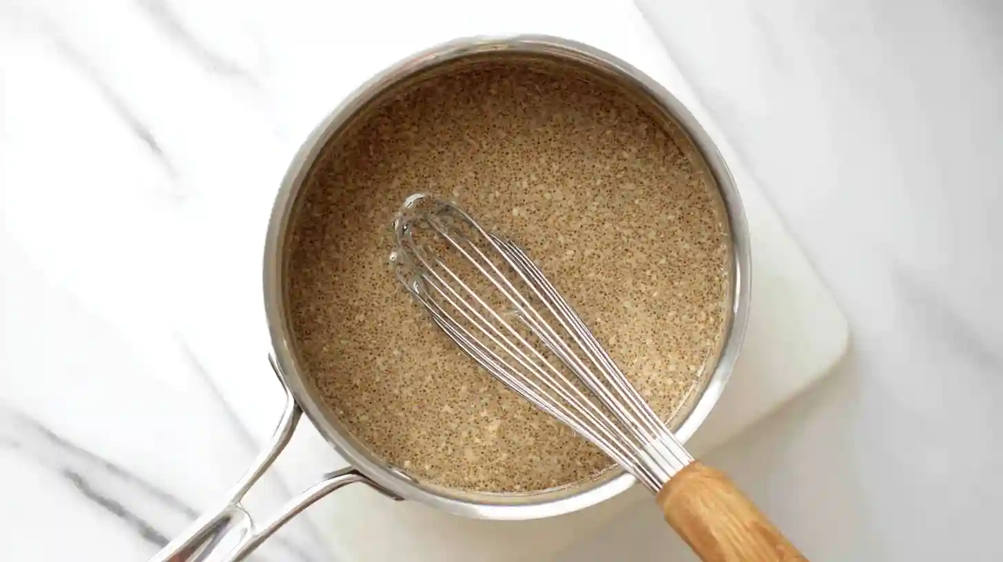 cooking-keto-oatmeal Keto oatmeal thickening on the stove in saucepan