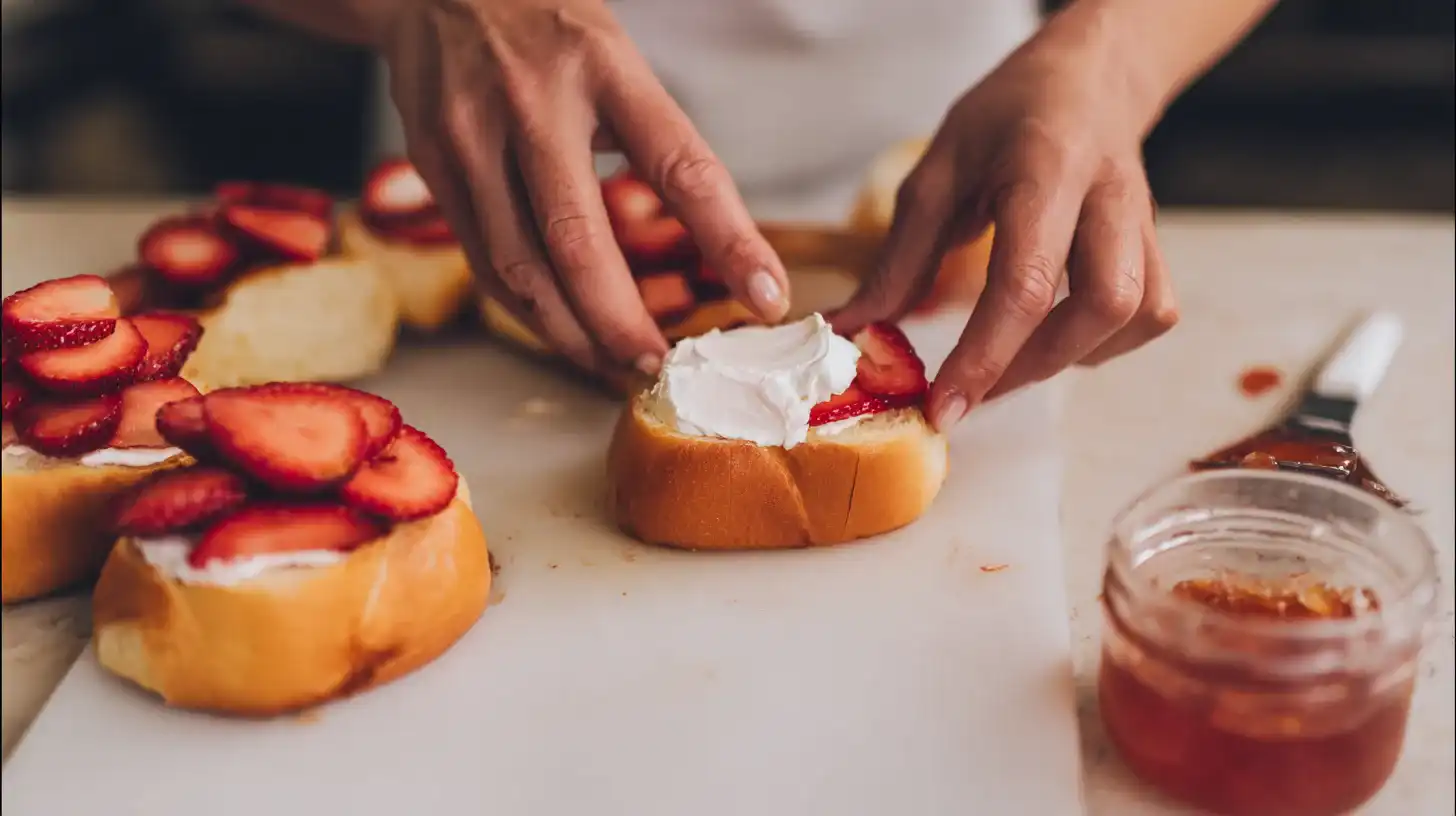 cream-cheese-spread-step Spreading cream cheese on sandwich bread