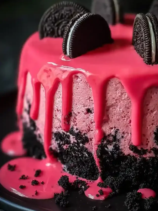 Strawberry Cake with Oreo Crumble