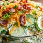 Cucumber Ranch Crack Salad Recipes with bacon, cheese, and creamy ranch