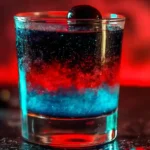 dark matter shots cocktail with glowing blue and red layers