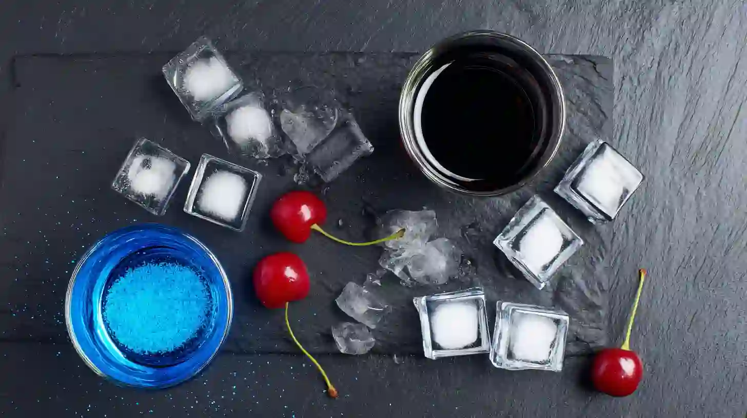 dark-matter-shots-cocktail-ingredients dark matter shots cocktail ingredients laid out on black surface