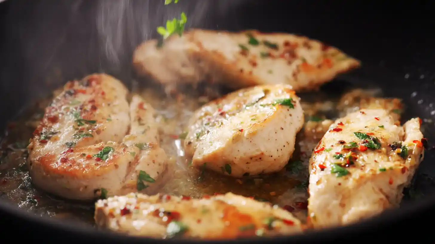 garlic-lemon-chicken-in-skillet Sautéing garlic chicken for Southern chicken scampi
