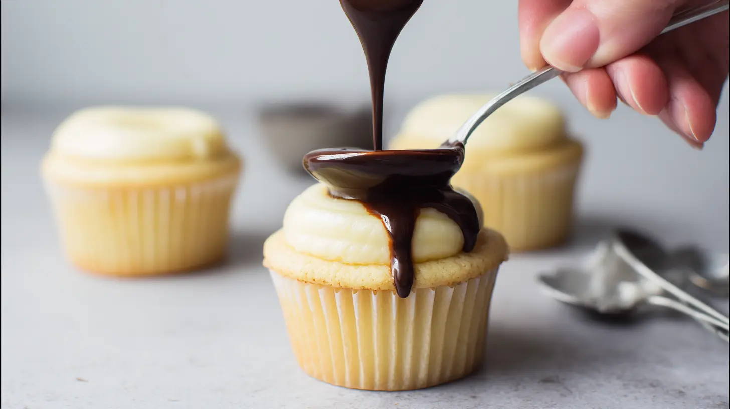 heavenly-boston-cream-cupcakes-step2 Filling Heavenly Boston Cream Cupcakes with pudding and ganache