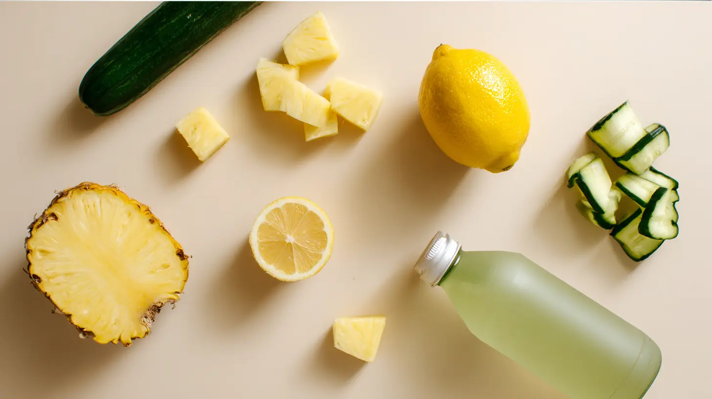 hydrating-fruit-punch-ingredients fresh lemon, pineapple, cucumber and coconut water for punch.hydrating fruit punch