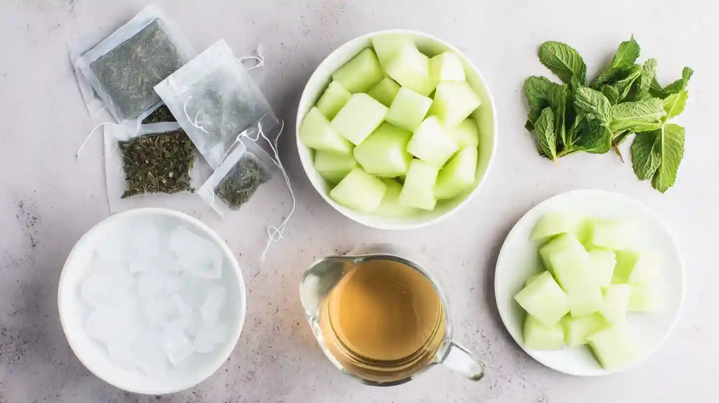 iced-honeydew-Mint-tea-ingredients ingredients for honeydew mint iced tea