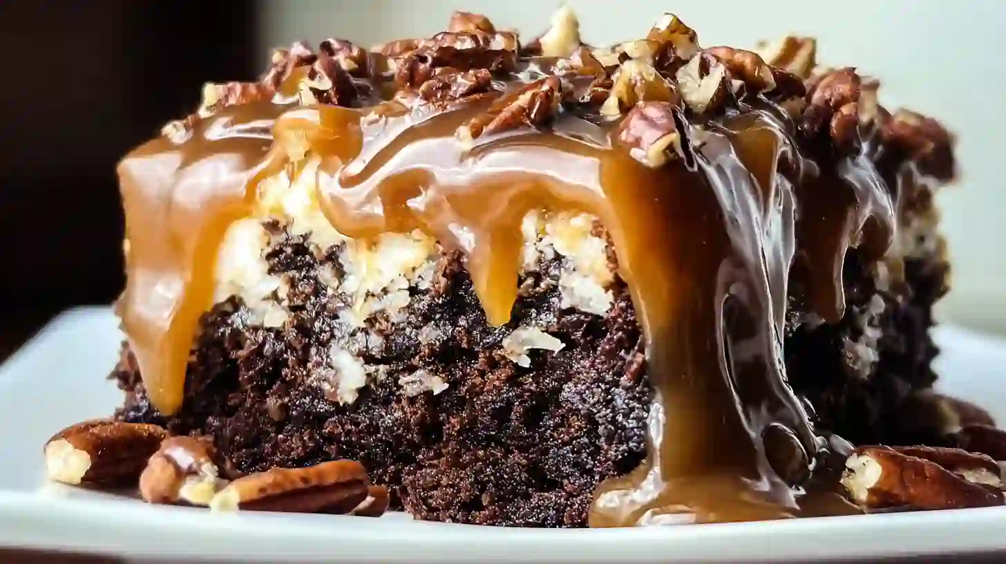 Irresistible German Chocolate Poke Cake Recipe with Gooey Caramel Frosting