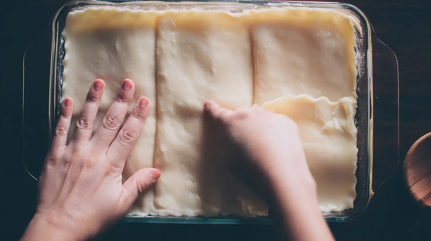 layering-lasagna-noodles-cheese-clean layering uncooked noodles and cheese for million dollar lasagna