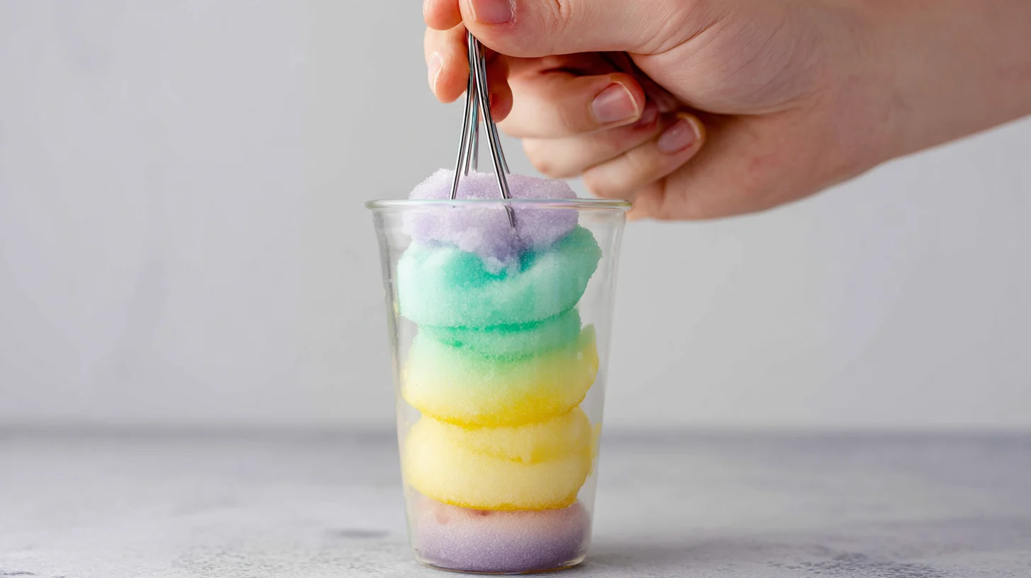 layering-sun-kissed-frost-lush-Recipe layering rainbow slush into cup for frost lush recipe