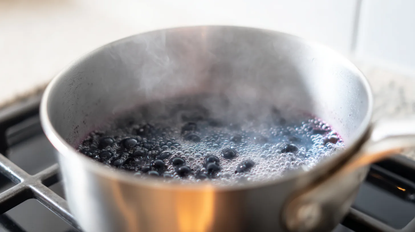 making-blueberry-parfait-sauce cooking blueberry sauce for ice cream parfait