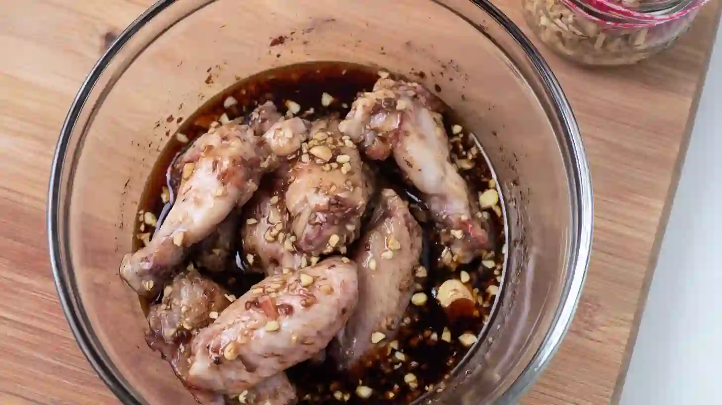 marinating-pineapple-wings chicken wings marinating in pineapple brown sugar sauce