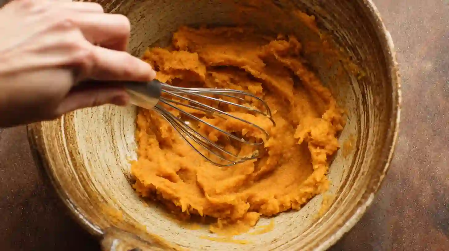 mixing-wet-sweet-potato-rum mixing sweet potato rum muffin batter