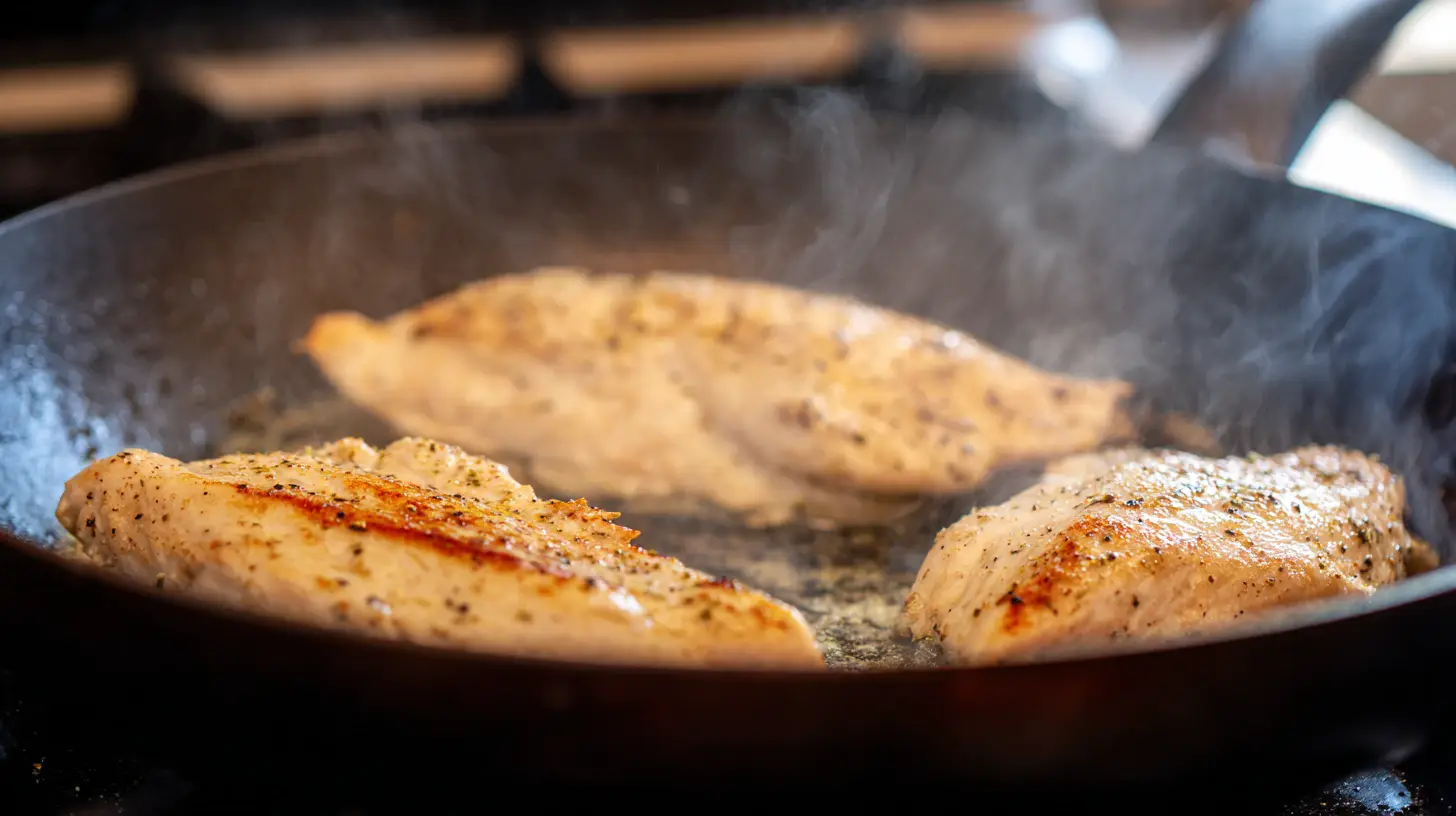 parmesan-garlic-chicken-mac-and-cheese-recipe-step1 Cooking seasoned chicken for garlic mac and cheese